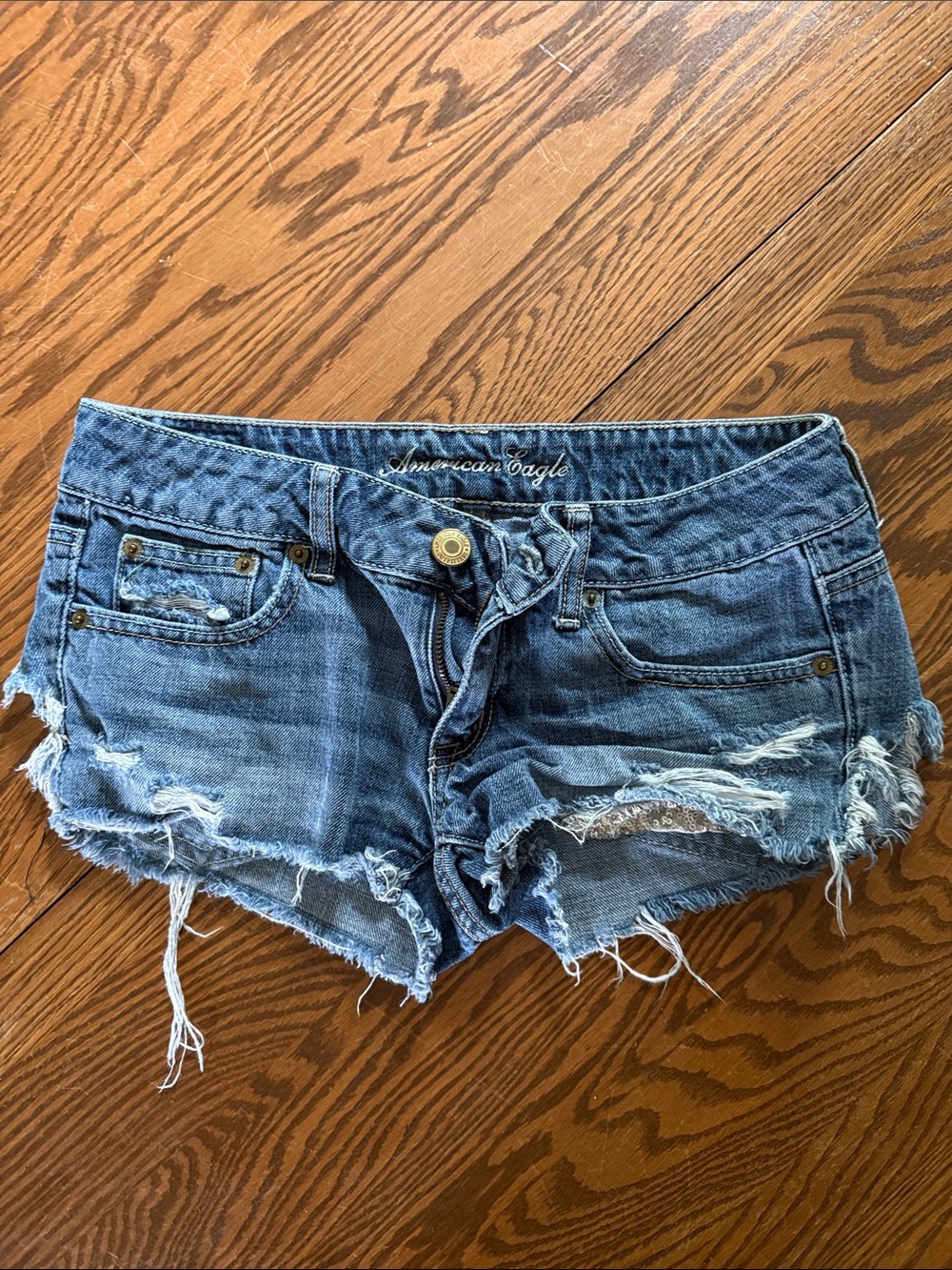 American Eagle Outfitters Blue Distressed Frayed Denim Shorts